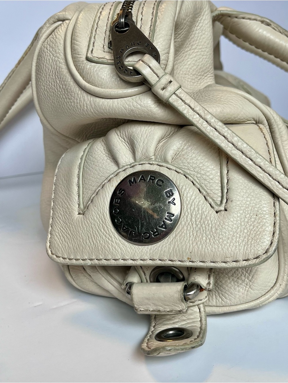 Marc by Marc Jacobs Vintage Y2K Pebbled Leather Satchel Handbag Cream Ivory - Picture 11 of 13